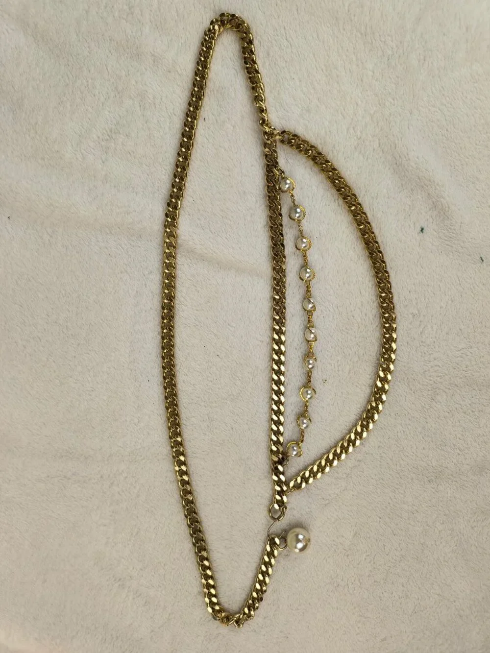 Vintage 90s Draped Gold Chain Belt Layered Pearl Accent Glam